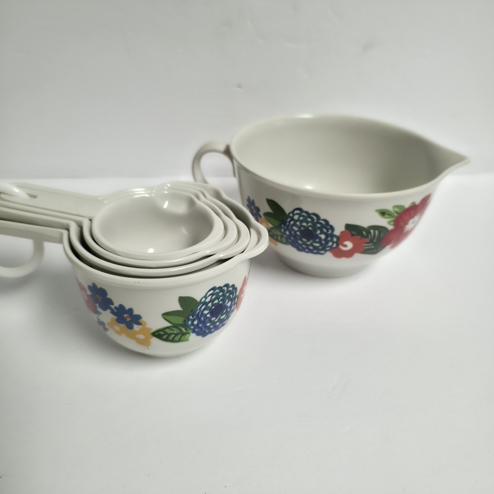 The Pioneer Woman Dazzling Dahlias Melamine Measuring Cups & 2 Cup Bowl Set